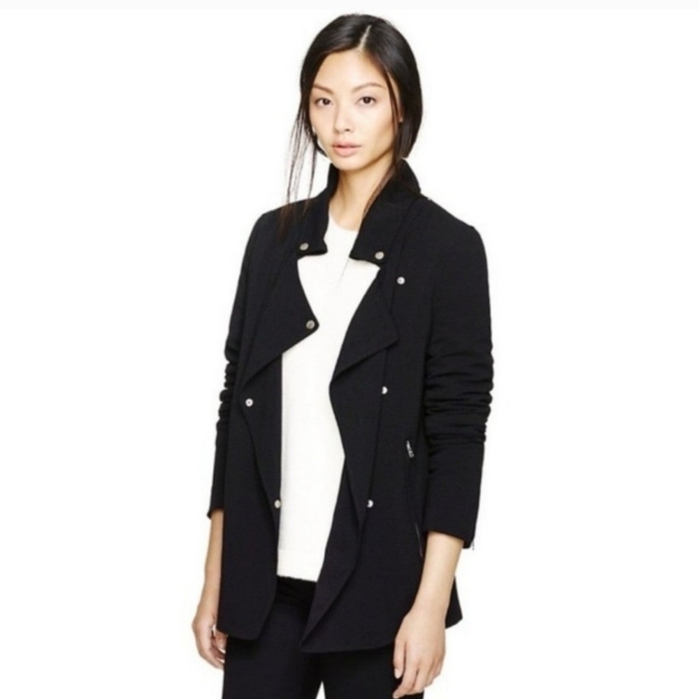 Aritzia Wilfred Mayet Black Japanese Crepe Black Moto Jacket Blazer size…